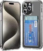 rojarou for iPhone 15 Pro Case with Card Holder Wallet Case[Store 2 Cards][Anti-Yellow][Military Grade Protective][Anti-Drop] Shock Absorption Cover Phone Case for iPhone 15 Pro,Crystal Clear