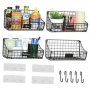 Hanging Wall Basket for Organizing, Large Wire Basket for Storage 4 Pack Black