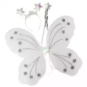 White Butterfly Wings Costume Set Dress Up Headband Wand Fairy Princess Party