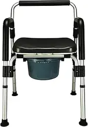 Bedside Commode Chair Commode with Chamber Pot Toilet Seat Shower Chair Height Adjustable Elderly Toilet Chair PU Leather Cushion with Comfortable Waterproof Sponge(B)