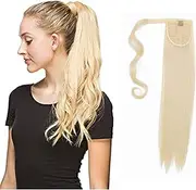 Long Straight Ponytail Hair Extensions 24 Inch Wrap Around Synthetic Ponytail Hair Pieces With Comb Clip in Ponytail Hair Extensions 613# Blonde
