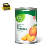 , Yellow Cling Sliced Peaches in Fruit Juice, 15 Oz (Previously Happy Belly, Pac