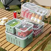 ICE ARMOR 5pcs Mega Size Food Storage Container Set - Microwave & Dishwasher Safe, Airtight, Fruit and Vegetable box, BPA-Free, Double Drain Basket, Stackable Kitchen Storage for Freshness - Green