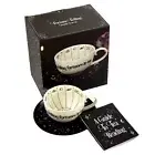 Fortune Telling Tea Cup & Saucer Set White Black Reading Guide Spiritual Teacup