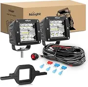 Nilight 2Pcs 3 Inch Led Pods Cubes 2-2.5 Inch Tow Hitch Mounting Brackets LED Backup Reverse Lights Rear Search Light Bar Wiring Harness Kit -2 Leads for SUV Truck Trailer