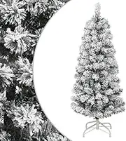 vidaXL Artificial Hinged Christmas Tree with Flocked Snow - 120 cm Height, Sturdy Iron Stand, Economical and Reusable – Green and White