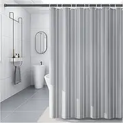 Punch-Free Grey Striped Art Shower Curtain with Hook Simple Post-Modern Creative Waterproof Fog Quick-Drying Thickened Partition Curtains, W120CMxH180CM