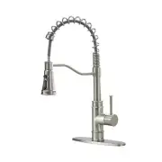 Kitchen Sink Faucets with Pull Down Sprayer Solid Brass Brushed Nickel Single...