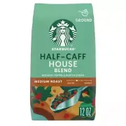 Starbucks HALF-CAFF House Blend Medium Roast Ground Coffee 12 oz Toffee Notes