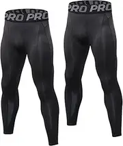 [LNFINTDO] 2 Pack Mens Running Leggings Sports Compression Tights Cool Dry Base Layer for Workout Athletic Training Cycling Gym