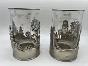 Set of 2 Pewter Christmas Tealight Candle Holders 3” Silver Cut-Outs – Free Ship
