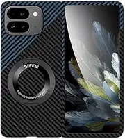 [Jarttarn] Compatible with Google Pixel 9 Pro Fold Case, Slim Hard PC Case [Compatible with Mag-Safe] Carbon Fiber Magnetic Cover with Stand for Google Pixel 9 Pro Fold (Black Blue)