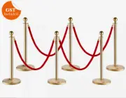 6x Gold Queue Barriers Stand Post 4 VELVET Rope Crowd Control Bollards Stanchion