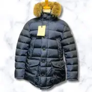 MONCLER Down jacket Men Size M Cluny Coyote Fur Tg1 Dark Bluee Navy Best Selling