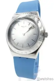 New Swatch Irony Medium BRISEBLEUE Silicone Light Blue Watch 33mm YLS203 $100
