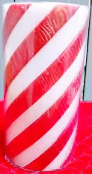 Candy Cane Stripes Flameless LED Christmas Pillar Candle 3" x 6" Battery Operate
