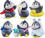 6Pack Mini Cute Penguin Figures Cake Toppers,Lovely Penguin Characters Toys Miniature Fairy Garden Decor for Kids Birthday Baby Shower Party Automobile Decoration