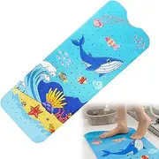 Bath Mat, Cartoon Non-Slip Bathtub Mat with Suction Cup Drain Holes, Bath Shower Mat Massage Mat Floor Tub Mats Machine Washable for Bathroom 100x40cm(Blue Whale)