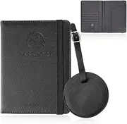 [Realand] RFID Passport Holder Women Men with Luggage Tag, Passport Cover Wallet, Travel Passport Holder Family, Passport Wallets, Book Card Holder with Slot, Black