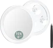 Auxmir Fogless Shower Mirror, 10X Magnifying Suction Cup Mirror for Bathroom, Shatterproof Anti Mist Cosmetic Mirror for Eyebrows - Tweezing, 6in Round Travel Makeup Mirror with 3 Strong Suction Cups