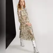 Cynthia Rowley Michelle Bell Sleeve Printed Sequin Midi Dress