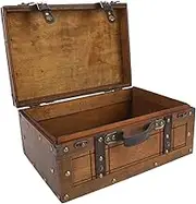 Portable Wooden Treasure Chest,Unique Decorative Wood Storage Boxwith Leather Handle,Multipurpose Vintage Wooden Chest Boxfor Clothes, Toys, Photo Prop, Classroom (Large)