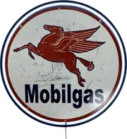 LARGE Mobil Mobilgas Fuel Oil Bar Garage Wall Light Sign White Neon