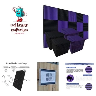 Acoustic Foam Wedge Panels - 52 Pack Black and Purple for Enhanced Audio Quality