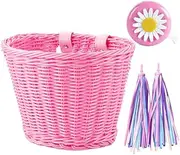 Bike Basket Kid Bicycle Basket Bike Accessories, 1pc Bicycle Bell with Stickers, 1pc Kid Bicycle Front Basket and 1pairs Colorful Ribbons Tassels Decoration for Girl Boy