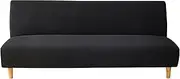 Aliuciku Armless Futon Cover, Stretch Folding Sofa Bed Slipcover Couch Cover with Elastic Bottom(Black,Small)