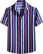 [Generic] Cotton Tee Men Summer Hawaii Tops Large Size Lapel Printed Turndown Collar Casual Loose Short Sleeved Shirt Blouse Shirt Sleeve Top