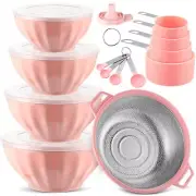 4 Pcs Mixing Bowls with Lids Plastic Nesting Bowls Set with Stainless Steel C...