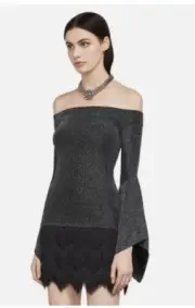 BCBG MAX AZRIA NWT $128 Sparkle Off Shoulder Liane Bell Sleeve Top Size Small