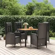 5 Piece Garden Dining Set with Cushions Black Poly Rattan,Outdoor Furniture Sets-3185069