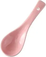 Spoon 6 Pieces，Asian Chinese Porcelain Soup Spoon Ceramic Soup Spoons for Soup, Dumpling, Wonton, Coffee, Dessert, Cereal Cuchara(Pink)