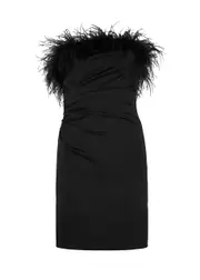 DE LA Vali Spicy Black Feather-trimmed Mini Dress - 6 6