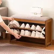 Solid Wood Entryway Shoe Storage Bench, Shoe Rack Organizer with Doors, Shoe Changing Stool Bench for Hallway, Mudroom, Closet and Garage