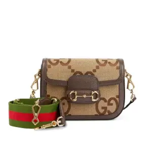 【GUCCI 古馳】Horsebit 1955 Jumbo GG Mini 迷你 馬銜扣 雙背帶 肩背包 棕色 658574