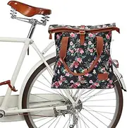 TOURBON Canvas and Leather Roll-top Clip-On Bicycle Panniers Women's Shoulder Tote Bag