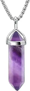[BEADNOVA] Crystal Necklaces for Women Crystal Pendant Gemstone Necklace for Spiritual Energy Healing Hexagonal Pendant Divination for Men (18 Inches Stainless Chain)