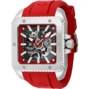 Invicta Men's Watch Cuadro Mechanical Silver Tone, Red and Grey Dial Strap 44002