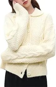 [Generic] Sweaters Cardigans Outerwear Women's Button Up Collar Knitted Sweater Casual Loose Top