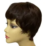 Feathered Razor Boy Cut Pixie Wig Dark Brown Synthetic Hair Mature Women NIB