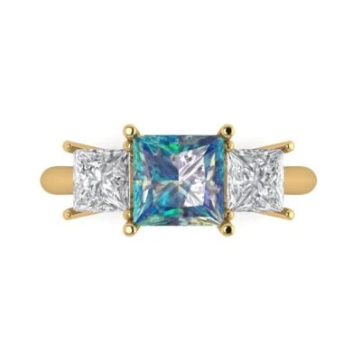 2.62 ct Princess Cut Moissanite Gemstone Three-Stone Promise Ring Yellow Gold