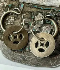 在飛比找Yahoo!奇摩拍賣優惠-清代老銀銅錢大耳環