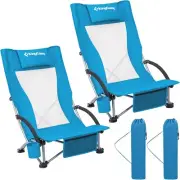 KingCamp 2 Pack High Back Folding Beach Chair with Carrying Case - Blue