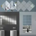 Contemporary Mosaic Design 16Pcs Silver Mirror Tile Wall Decals 15CM Square