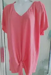TOMMY BAHAMA LINNEA TIE FRONT TOP-LARGE-TUTTI FRUTTI/PEACH-V NECK**NEW ITEM**