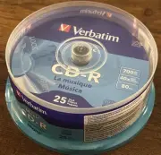 25 VERBATIM Music CD-R 40X Branded Logo 700MB Audio Media Disc Spindle 96155