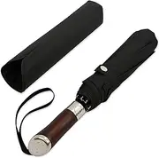 Balios (Designed in UK Travel Umbrella | Luxurious Golden Rosewood Handle | Auto Open & Close | Windproof Frame | Single Canopy | Automatic Folding Umbrella | Men's & Ladies